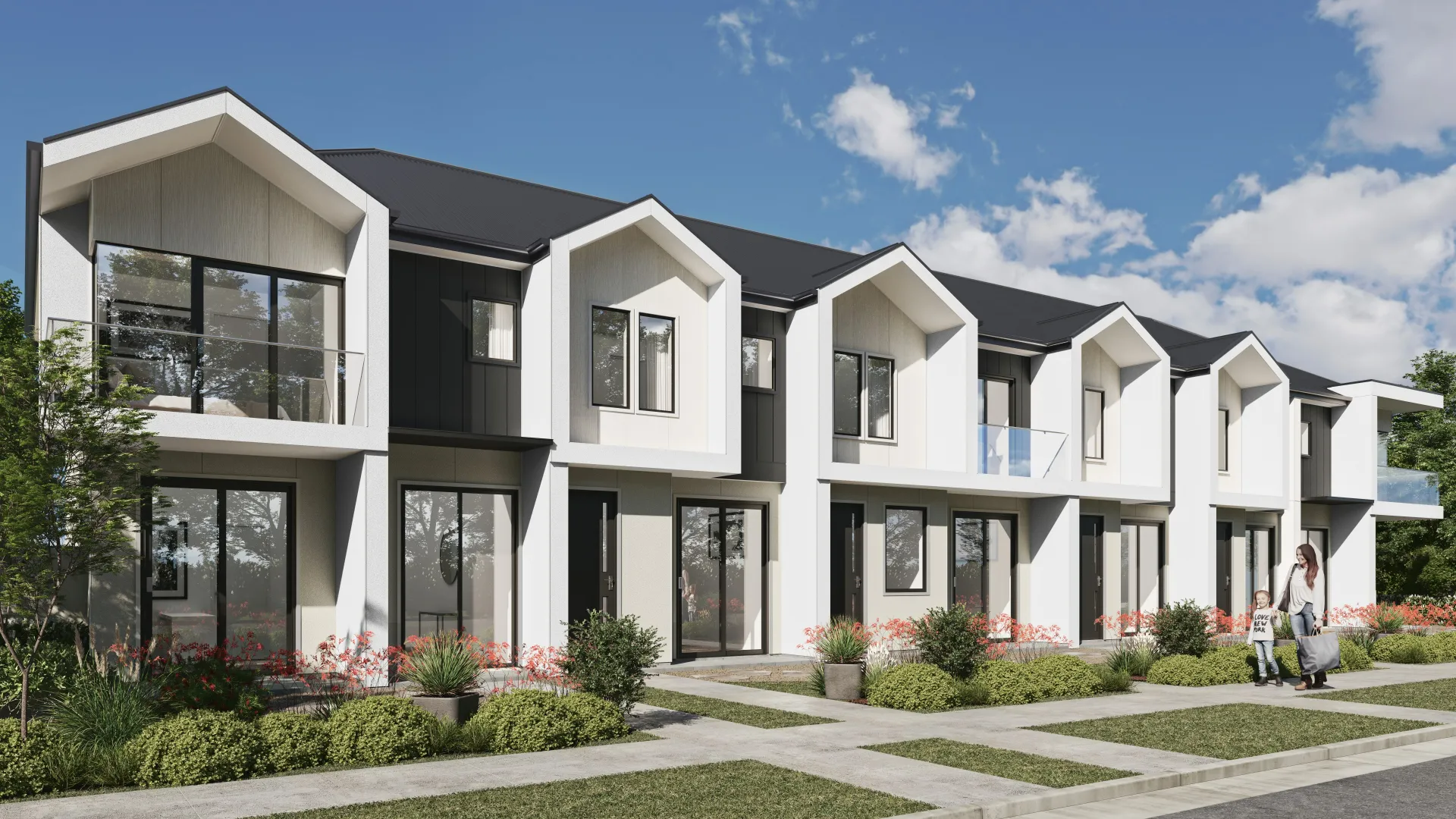 Row of two-storey gabled townhouses
